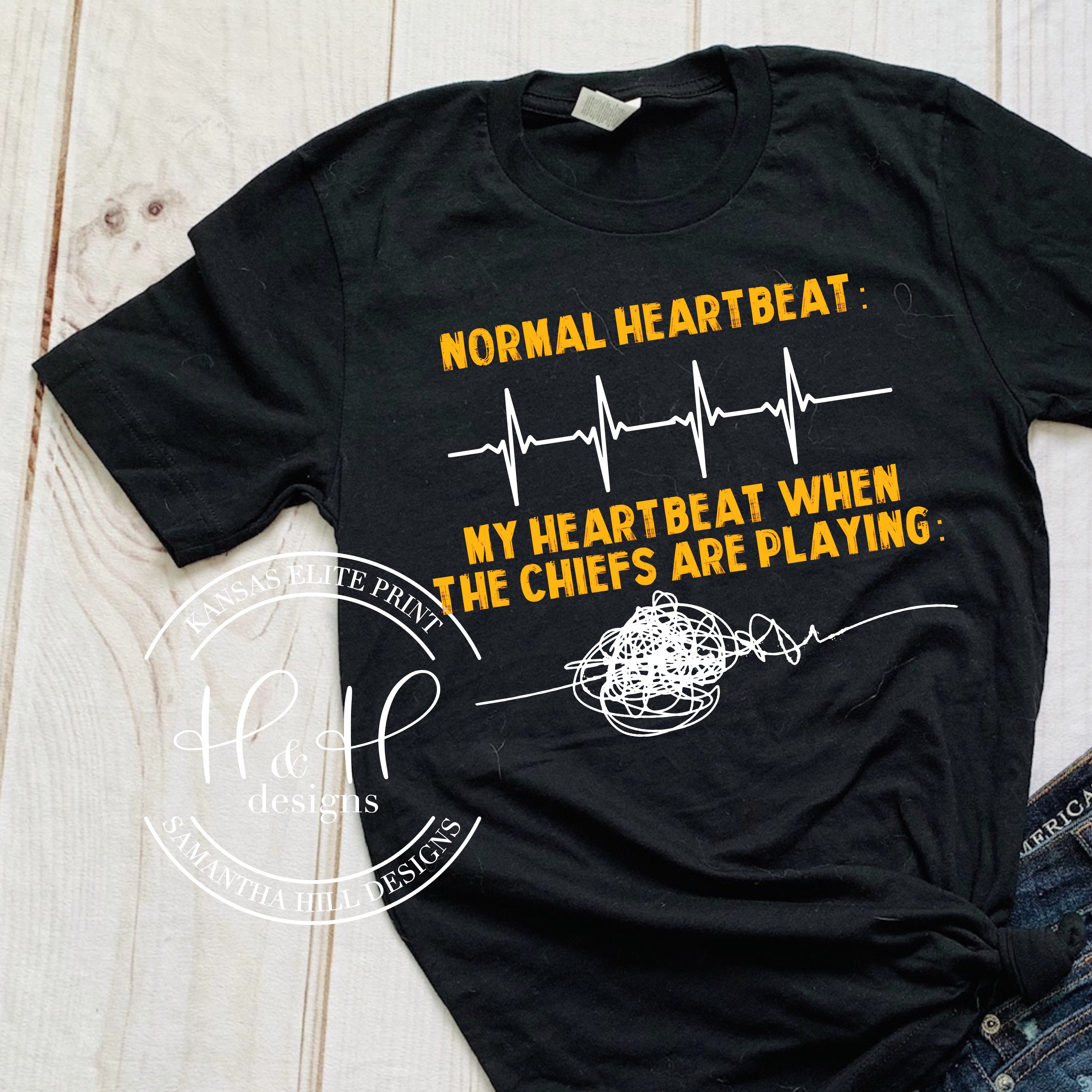 KC Heart Raglan Chiefs 3/4 Sleeve T Shirt