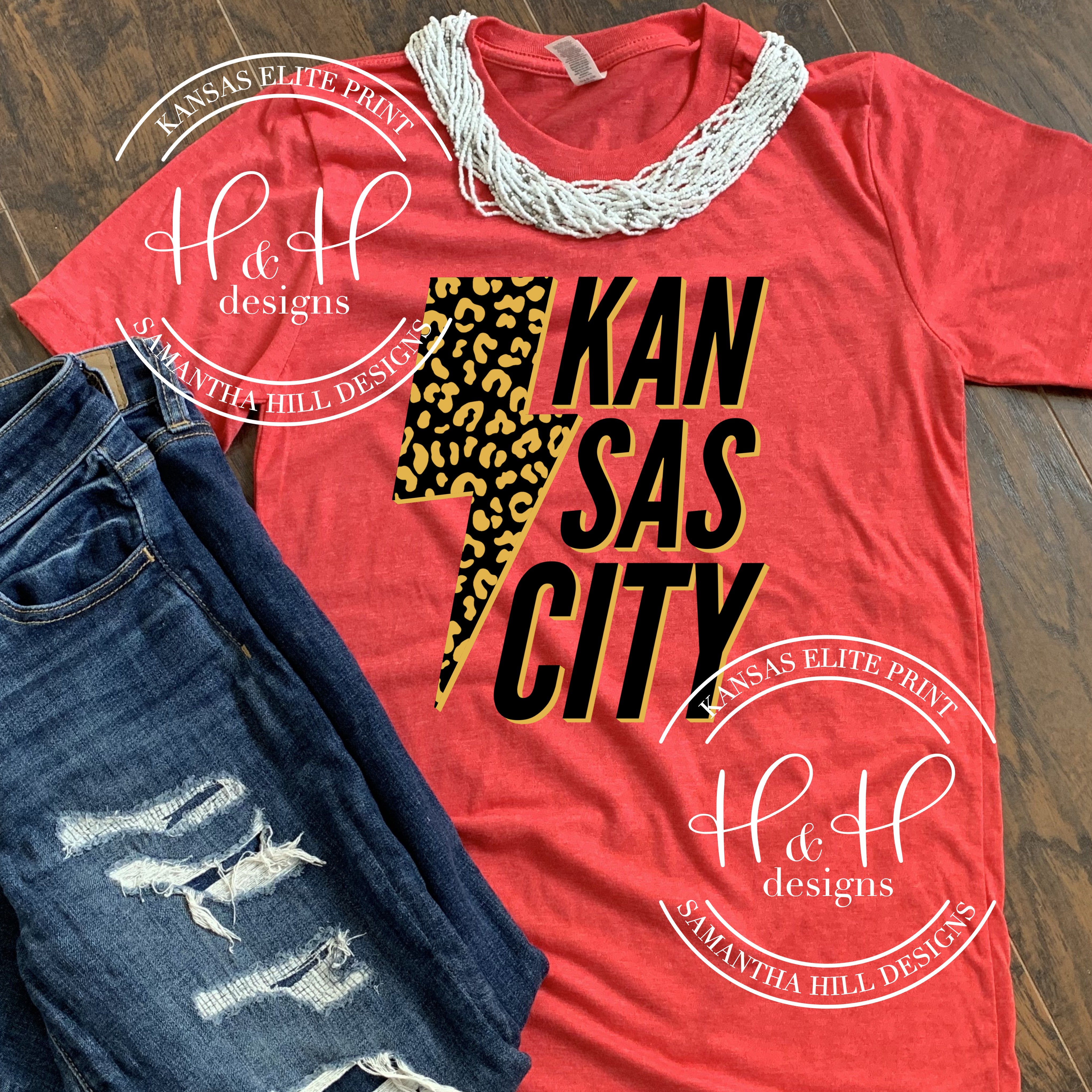 Kansas City Leopard Tee and Retro Hoodie LAT Leopard Tee / Youth Large