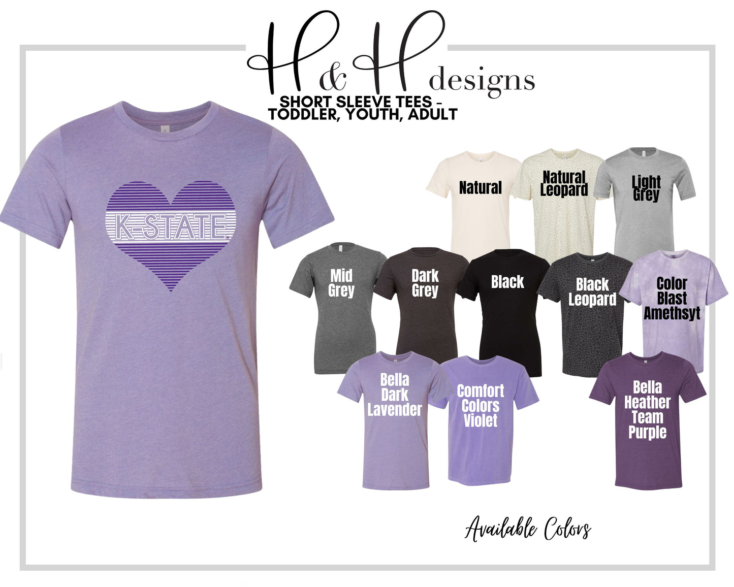 K-State Lined Heart ~ HHKSU113  ~ Licensed K-State Apparel