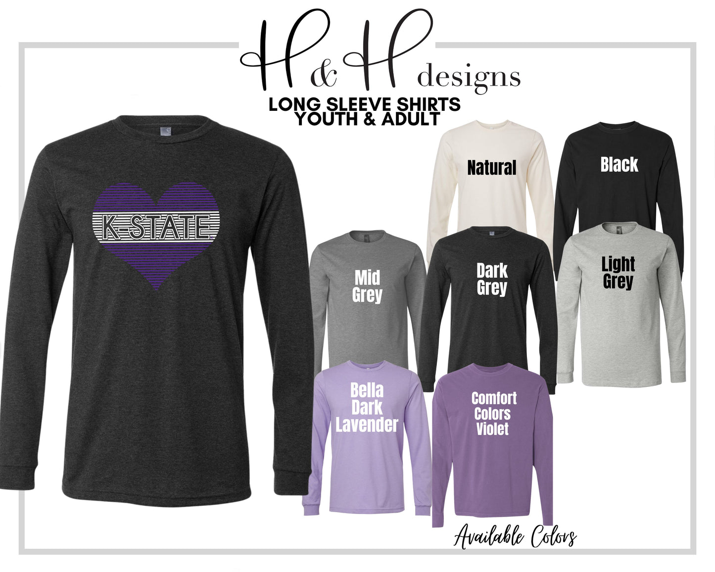 K-State Lined Heart ~ HHKSU113  ~ Licensed K-State Apparel