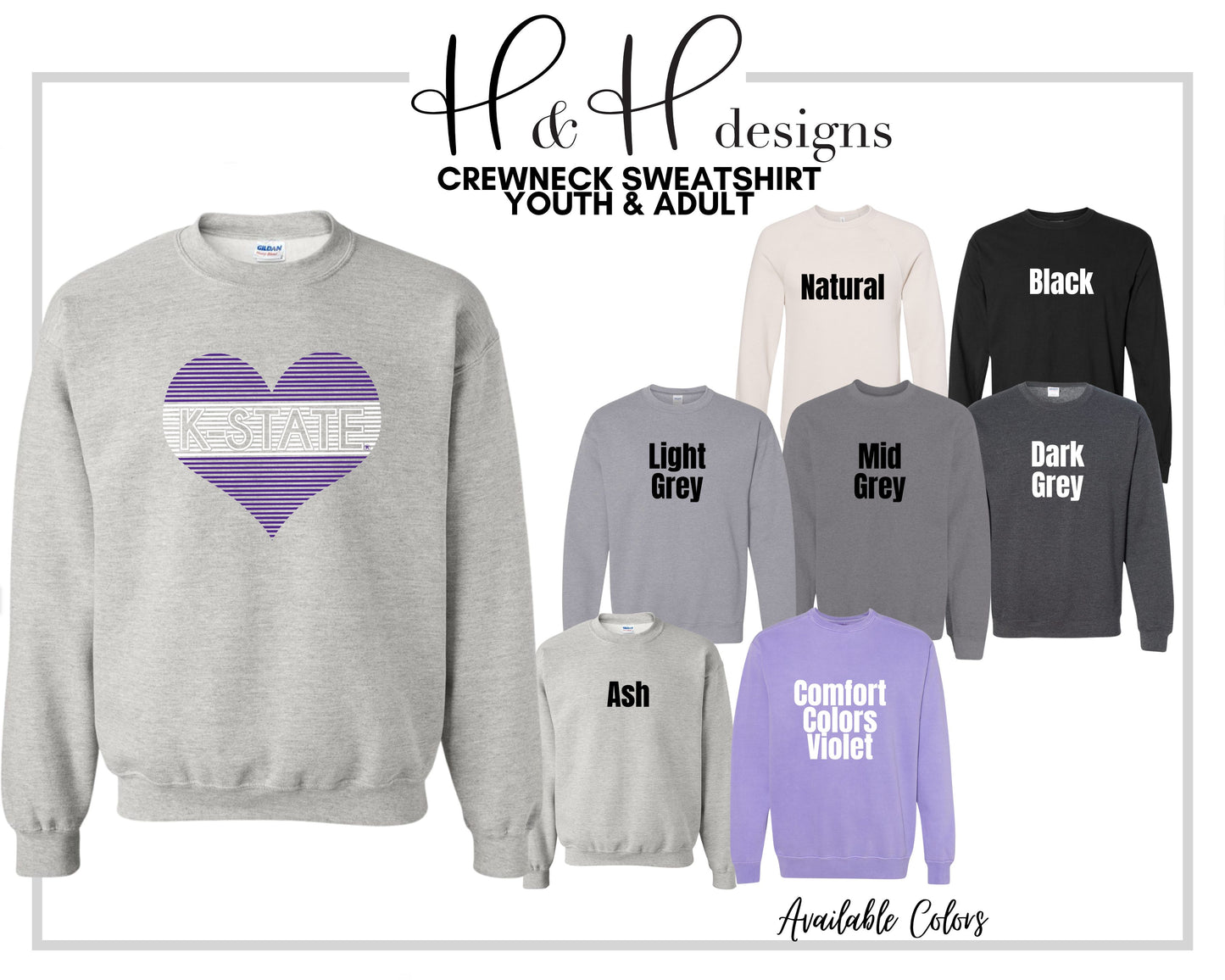 K-State Lined Heart ~ HHKSU113  ~ Licensed K-State Apparel