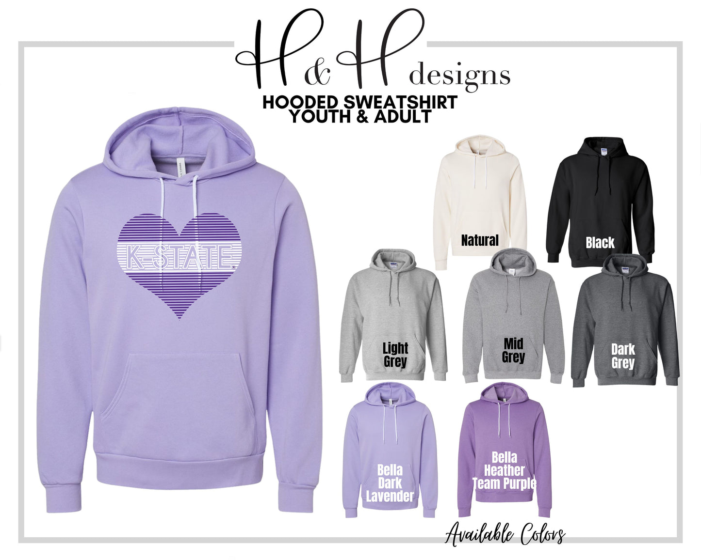 K-State Lined Heart ~ HHKSU113  ~ Licensed K-State Apparel