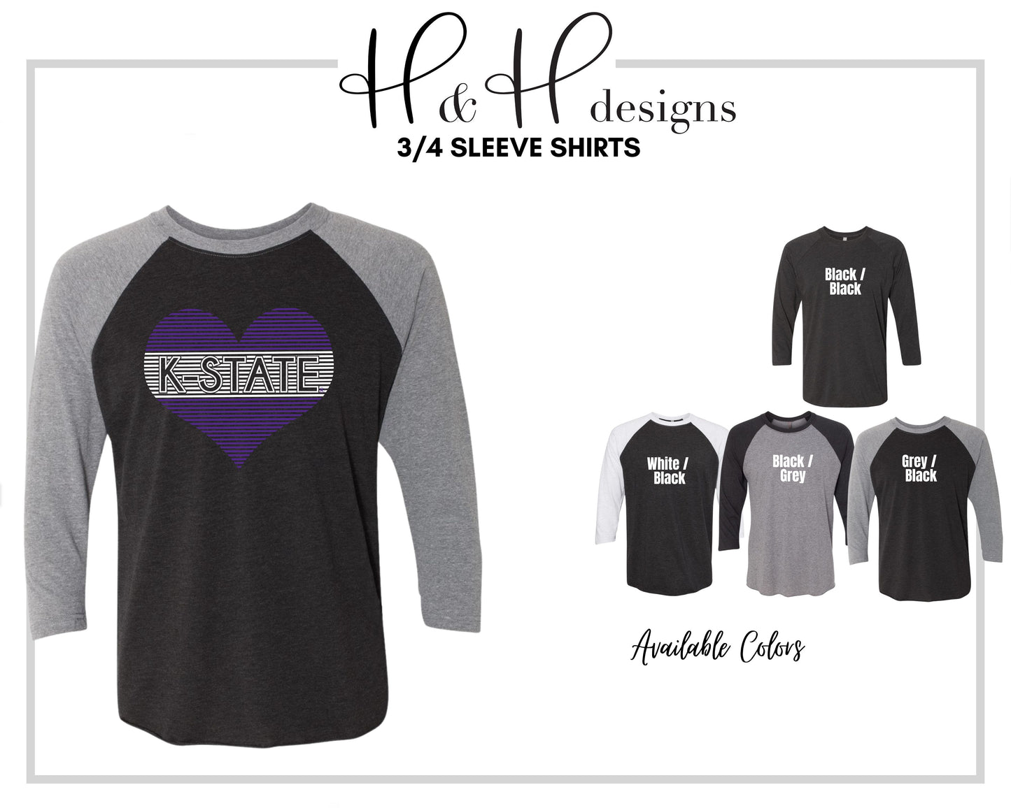 K-State Lined Heart ~ HHKSU113  ~ Licensed K-State Apparel