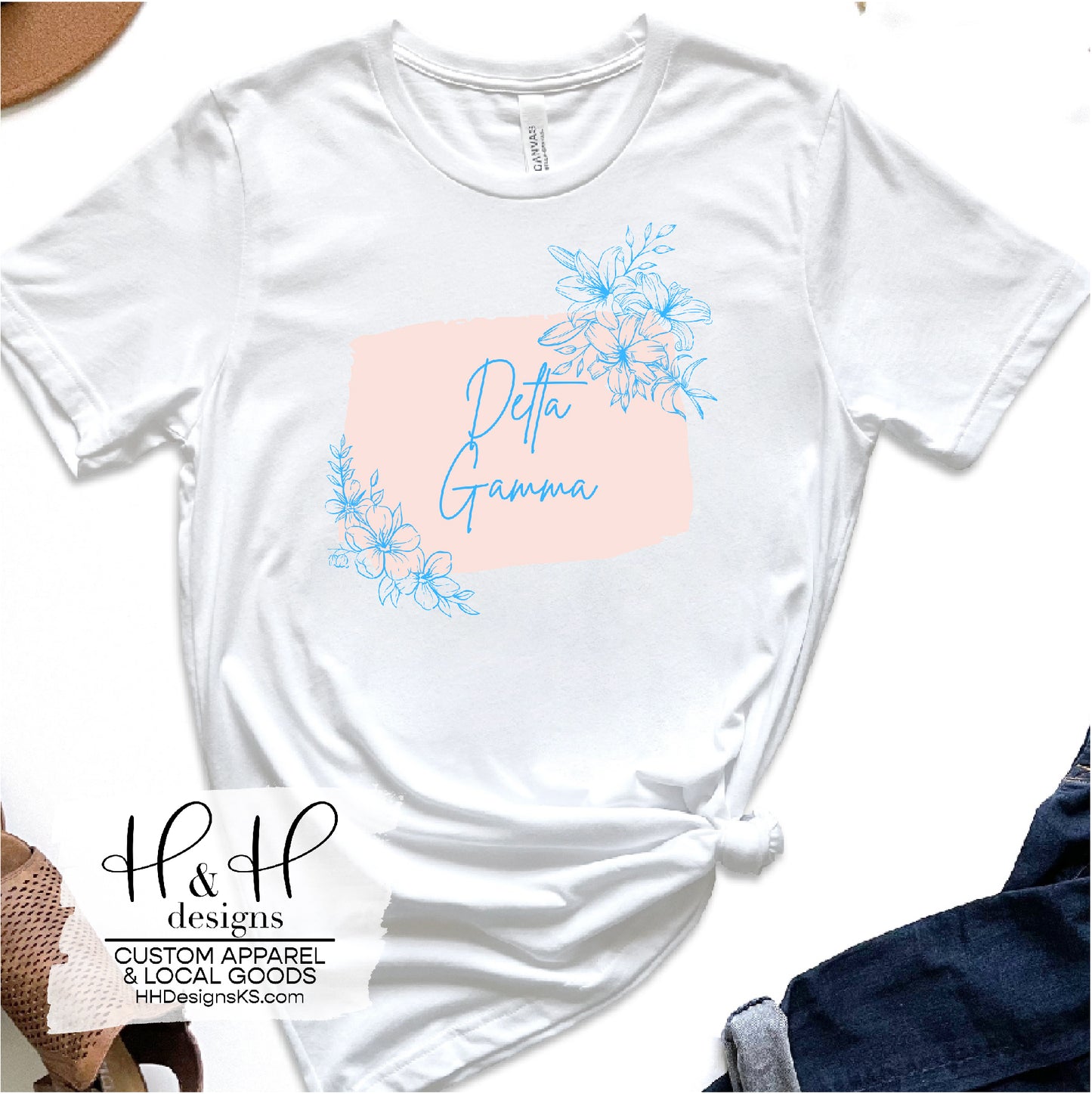 Delta Gamma Pink & Blue Florals- Licensed Delta Gamma Apparel - HHDG108