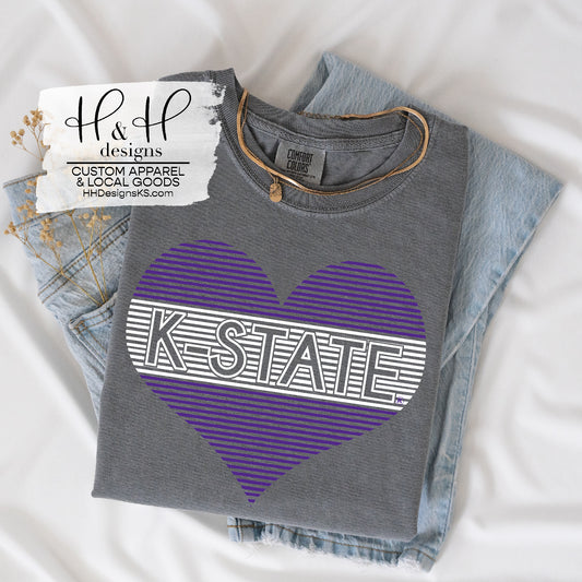 K-State Lined Heart ~ HHKSU113  ~ Licensed K-State Apparel