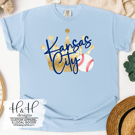 Kansas City Baseball Script with Metallic Crown