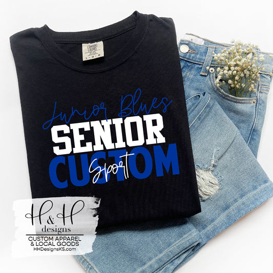 Junior Blues Senior Parent / Grandparent Fan Gear - Custom Name & Sport!